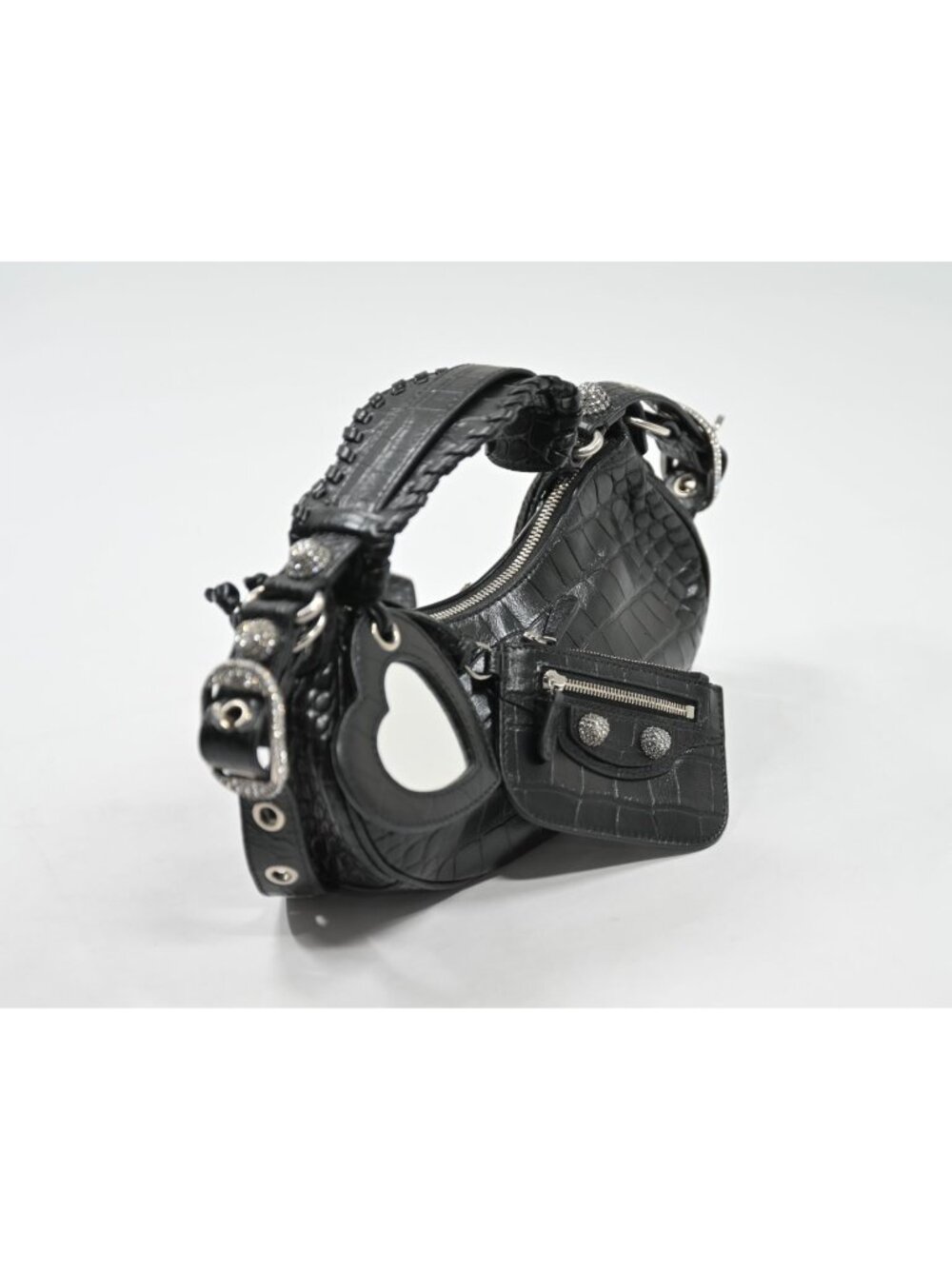 Balenciaga Le Cagole Extra Small Shoulder Bag in Black Crocodile Embossed Leathe - Picture 4 of 8